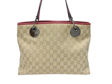 画像をギャラリービューアに読み込む, 極美品 GUCCI グッチ トートバッグ ハンドバッグ 120837 GGキャンバス レザー ベージュ レッド ブラック 金属金具 中古 4b005548 