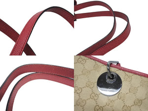 極美品 GUCCI グッチ トートバッグ ハンドバッグ 120837 GGキャンバス レザー ベージュ レッド ブラック 金属金具 中古 4b005548 