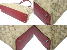 画像をギャラリービューアに読み込む, 極美品 GUCCI グッチ トートバッグ ハンドバッグ 120837 GGキャンバス レザー ベージュ レッド ブラック 金属金具 中古 4b005548 
