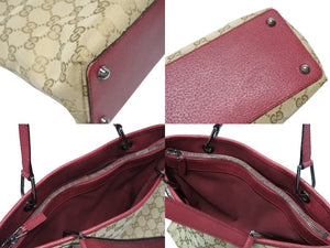 極美品 GUCCI グッチ トートバッグ ハンドバッグ 120837 GGキャンバス レザー ベージュ レッド ブラック 金属金具 中古 4b005548 