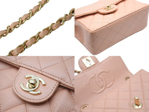CHANEL シャネル チェーンショルダーバッグ ミニマトラッセ17cm 8番台 キャビア サーモンピンク ゴールド金具 美品 中古 55485
