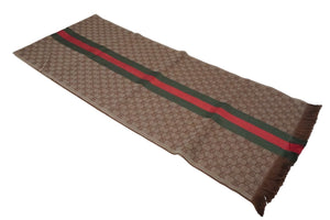 未使用 GUCCI グッチ マフラー ストール ショール GG総柄 シェリーライン フリンジ ブラウン ベージュ 中古 55527 