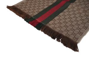 未使用 GUCCI グッチ マフラー ストール ショール GG総柄 シェリーライン フリンジ ブラウン ベージュ 中古 55527 