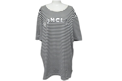 MONCLER モンクレール ボーダー ロゴ 半袖Ｔシャツ ブラック ホワイト シルバー トップス G10918C7E010 829GR 良品 XL 中古 55615