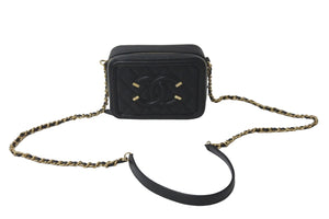 極美品 CHANEL シャネル CCフィグリー ミニチェーンショルダーバッグ A84452 キャビアスキン ブラック ゴールド金具 中古 55712