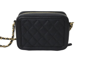 極美品 CHANEL シャネル CCフィグリー ミニチェーンショルダーバッグ A84452 キャビアスキン ブラック ゴールド金具 中古 55712