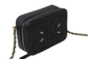 極美品 CHANEL シャネル CCフィグリー ミニチェーンショルダーバッグ A84452 キャビアスキン ブラック ゴールド金具 中古 55712