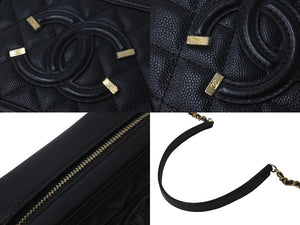 極美品 CHANEL シャネル CCフィグリー ミニチェーンショルダーバッグ A84452 キャビアスキン ブラック ゴールド金具 中古 55712