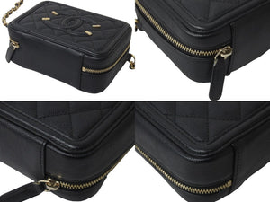 極美品 CHANEL シャネル CCフィグリー ミニチェーンショルダーバッグ A84452 キャビアスキン ブラック ゴールド金具 中古 55712