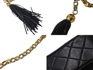 CHANEL シャネル ショルダーバッグ マトラッセ ビジュー チェーンショルダー 紺 フリンジ ラムスキン 美品 中古 55768