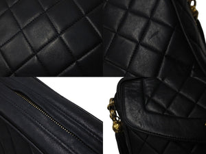 CHANEL シャネル ショルダーバッグ マトラッセ ビジュー チェーンショルダー 紺 フリンジ ラムスキン 美品 中古 55768