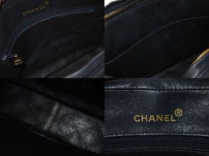 CHANEL シャネル ショルダーバッグ マトラッセ ビジュー チェーンショルダー 紺 フリンジ ラムスキン 美品 中古 55768