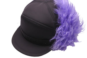 極美品 PRADA プラダ 帽子 フライトキャップ ファー付き ナイロン 2HC180 19AW CAPPELLI ブラック パープル サイズL 中古 55887
