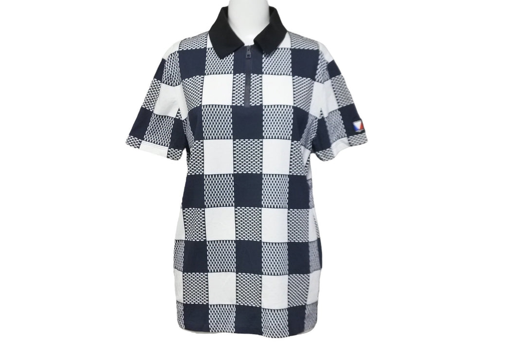 LOUIS VUITTON ルイヴィトン ポロシャツ ダミエハーフジップ RM171C AJV HBY46W ホワイト ネイビー サイズXS 良品 中古 55937