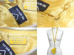 PRADA プラダ ポーチ トライアングルプレート Re ナイロン ネックストラップ付 イエロー 2TT140 シルバー金具 美品 中古 55940 