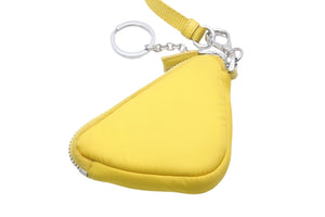 PRADA プラダ ポーチ トライアングルプレート Re ナイロン ネックストラップ付 イエロー 2TT140 シルバー金具 美品 中古 55940 