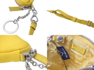 PRADA プラダ ポーチ トライアングルプレート Re ナイロン ネックストラップ付 イエロー 2TT140 シルバー金具 美品 中古 55940 