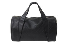 Load image into Gallery viewer, CHANEL シャネル シェブロン ミニ ボストンバッグ ココマーク ロゴ ブラック 鞄 Vステッチ シルバー金具 美品 中古 55973