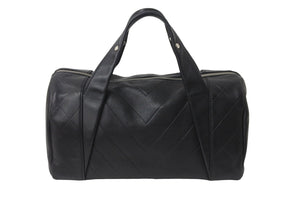 CHANEL シャネル シェブロン ミニ ボストンバッグ ココマーク ロゴ ブラック 鞄 Vステッチ シルバー金具 美品 中古 55973