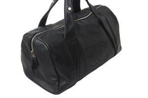 CHANEL シャネル シェブロン ミニ ボストンバッグ ココマーク ロゴ ブラック 鞄 Vステッチ シルバー金具 美品 中古 55973