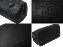 Load image into Gallery viewer, CHANEL シャネル シェブロン ミニ ボストンバッグ ココマーク ロゴ ブラック 鞄 Vステッチ シルバー金具 美品 中古 55973