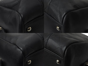 CHANEL シャネル シェブロン ミニ ボストンバッグ ココマーク ロゴ ブラック 鞄 Vステッチ シルバー金具 美品 中古 55973