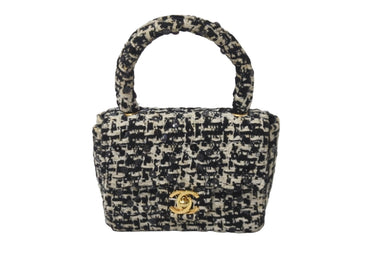 CHANEL シャネル ミニハンドバッグ 2番台 1992年 ツイード スパンコール ブラック ホワイト ゴールド金具 美品 中古 55990