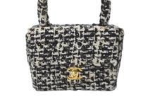 Load image into Gallery viewer, CHANEL シャネル ミニハンドバッグ 2番台 1992年 ツイード スパンコール ブラック ホワイト ゴールド金具 美品 中古 55990