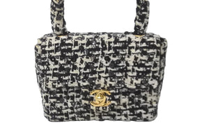 CHANEL シャネル ミニハンドバッグ 2番台 1992年 ツイード スパンコール ブラック ホワイト ゴールド金具 美品 中古 55990