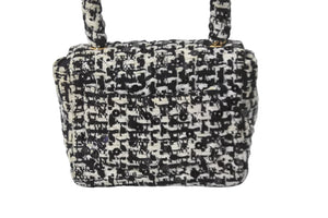 CHANEL シャネル ミニハンドバッグ 2番台 1992年 ツイード スパンコール ブラック ホワイト ゴールド金具 美品 中古 55990