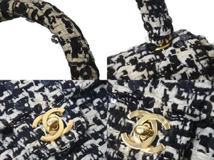 CHANEL シャネル ミニハンドバッグ 2番台 1992年 ツイード スパンコール ブラック ホワイト ゴールド金具 美品 中古 55990