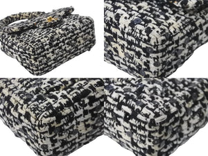 CHANEL シャネル ミニハンドバッグ 2番台 1992年 ツイード スパンコール ブラック ホワイト ゴールド金具 美品 中古 55990
