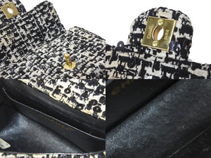 CHANEL シャネル ミニハンドバッグ 2番台 1992年 ツイード スパンコール ブラック ホワイト ゴールド金具 美品 中古 55990
