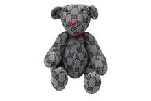 Load image into Gallery viewer, GUCCI グッチ GGキャンバス ぬいぐるみ 人形 テディーベア クマ ベージュ ネイビー 7077722 美品 中古 56024
