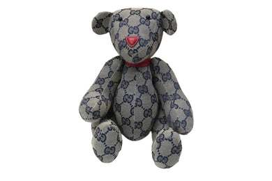 GUCCI グッチ GGキャンバス ぬいぐるみ 人形 テディーベア クマ ベージュ ネイビー 7077722 美品 中古 56024