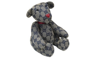 GUCCI グッチ GGキャンバス ぬいぐるみ 人形 テディーベア クマ ベージュ ネイビー 7077722 美品 中古 56024