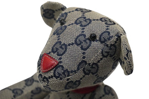 GUCCI グッチ GGキャンバス ぬいぐるみ 人形 テディーベア クマ ベージュ ネイビー 7077722 美品 中古 56024