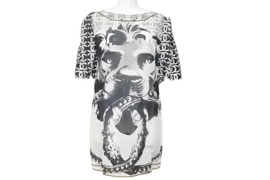 CHANEL シャネル 半袖Ｔシャツ チュニック ライオン ホワイト ブラック コットン シルク 36 P37343V27082 美品 中古 56183