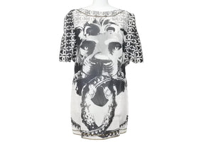 CHANEL シャネル 半袖Ｔシャツ チュニック ライオン ホワイト ブラック コットン シルク 36 P37343V27082 美品 中古 56183