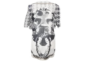 CHANEL シャネル 半袖Ｔシャツ チュニック ライオン ホワイト ブラック コットン シルク 36 P37343V27082 美品 中古 56183