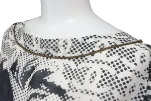 CHANEL シャネル 半袖Ｔシャツ チュニック ライオン ホワイト ブラック コットン シルク 36 P37343V27082 美品 中古 56183