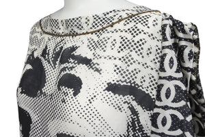 CHANEL シャネル 半袖Ｔシャツ チュニック ライオン ホワイト ブラック コットン シルク 36 P37343V27082 美品 中古 56183