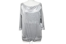 Load image into Gallery viewer, CHANEL シャネル 七分丈長袖Ｔシャツ ココマーク ドローコード P43485K04412 メタリックシルバー サイズ34 美品 中古 56184