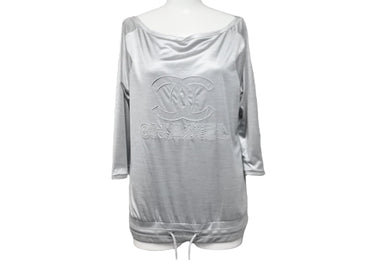 CHANEL シャネル 七分丈長袖Ｔシャツ ココマーク ドローコード P43485K04412 メタリックシルバー サイズ34 美品 中古 56184