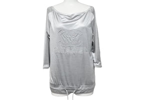 CHANEL シャネル 七分丈長袖Ｔシャツ ココマーク ドローコード P43485K04412 メタリックシルバー サイズ34 美品 中古 56184