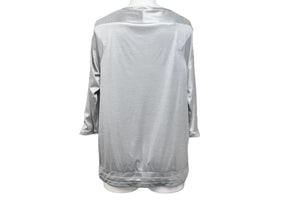 CHANEL シャネル 七分丈長袖Ｔシャツ ココマーク ドローコード P43485K04412 メタリックシルバー サイズ34 美品 中古 56184