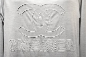 CHANEL シャネル 七分丈長袖Ｔシャツ ココマーク ドローコード P43485K04412 メタリックシルバー サイズ34 美品 中古 56184