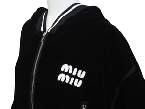 極美品 MIU MIU ミュウミュウ 22AW ベルベット ジップアップパーカー セットアップ ブラック サイズ42 中古 56225