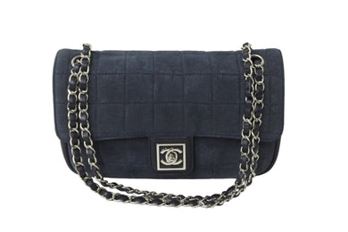 CHANEL シャネル ショルダーバッグ スポーツライン チョコバー 12番台 ココマーク スエード ネイビー シルバー金具 美品 中古 56314