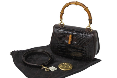 同じく同様 GUCCI グッチ ハンドバッグ 2WAYショルダーバッグ ブラウン クロコ バンブー レザー 000 01 018 中古 56319 